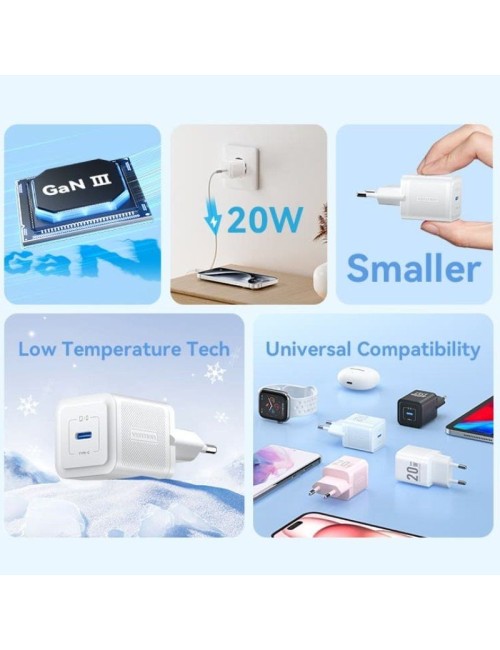 Cargador de Pared GaN Vention FEPP0-EU/ 1xUSB Tipo-C/ 20W