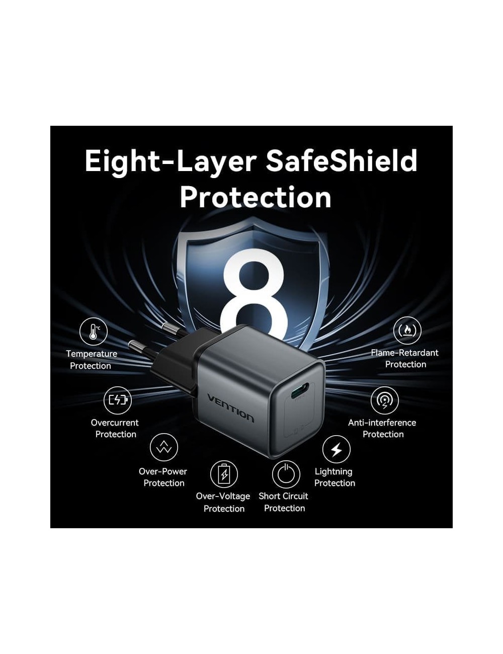 Cargador de Pared GaN Vention FEVH0-EU/ 1xUSB Tipo-C/ 20W