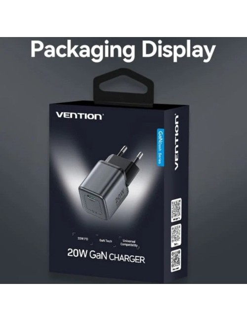 Cargador de Pared GaN Vention FEVH0-EU/ 1xUSB Tipo-C/ 20W