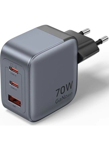 Cargador de Pared GaN Vention FEXH0-EU/ 2xUSB Tipo-C/ 1xUSB/ 70W
