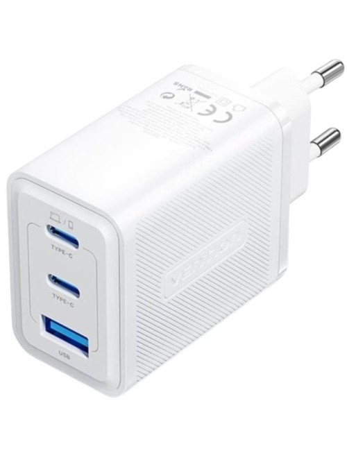Cargador de Pared GaN Vention FERW0-EU/ 2xUSB Tipo-C/ 1xUSB/ 65W