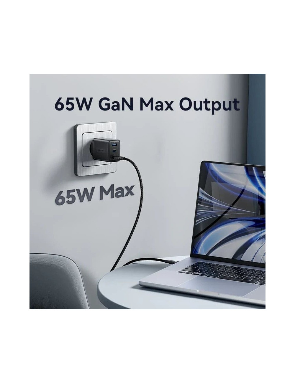 Cargador de Pared GaN Vention FERW0-EU/ 2xUSB Tipo-C/ 1xUSB/ 65W