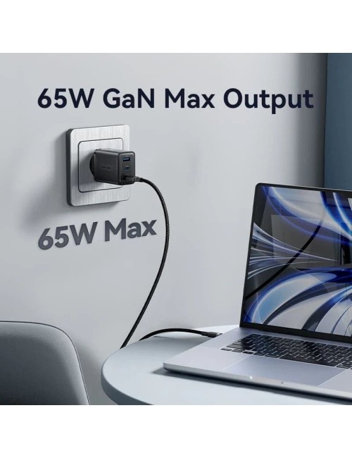 Cargador de Pared GaN Vention FERW0-EU/ 2xUSB Tipo-C/ 1xUSB/ 65W