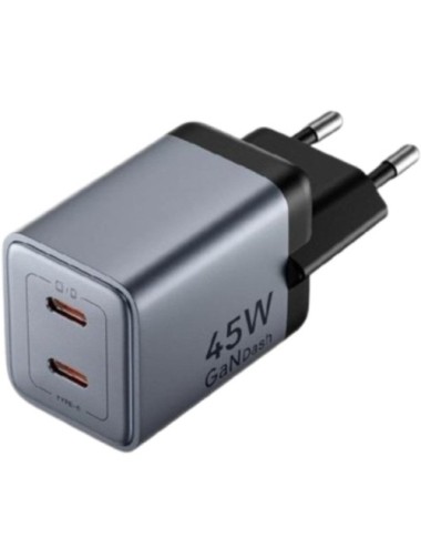 Cargador de Pared GaN Vention TZ-FCDH0-EU/ 2xUSB Tipo-C + Cable USB Tipo-C/ 45W