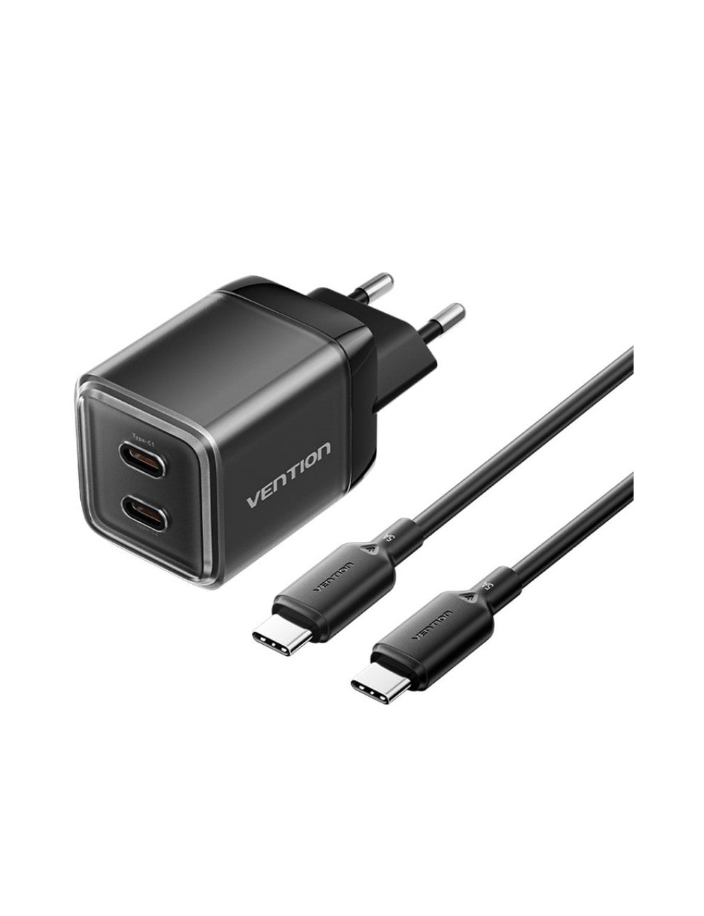 Cargador de Pared GaN Vention TZ-FCFB0-EU/ 2xUSB Tipo-C + Cable USB Tipo-C/ 45W