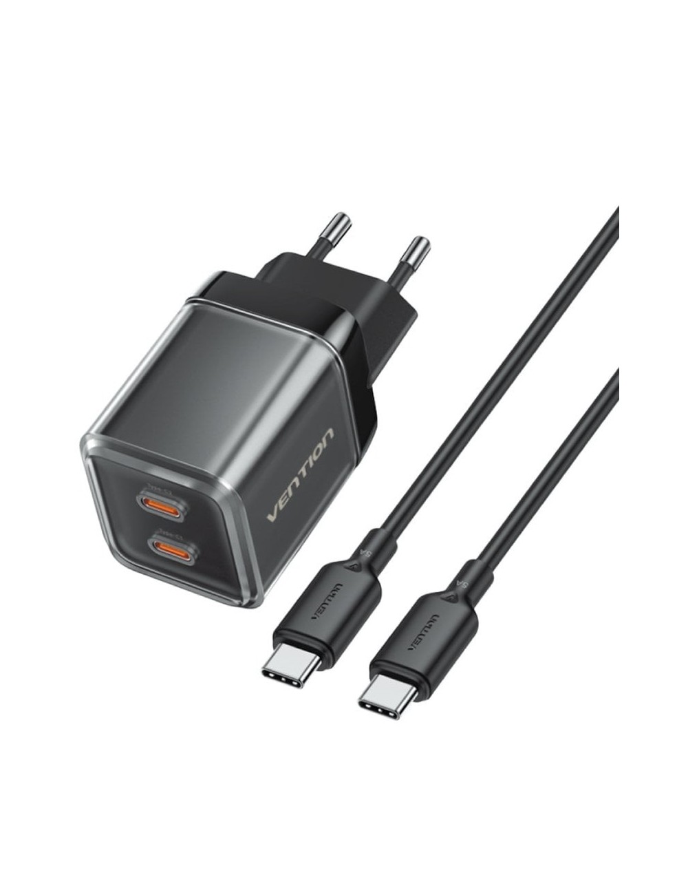 Cargador de Pared GaN Vention TZ-FCFB0-EU/ 2xUSB Tipo-C + Cable USB Tipo-C/ 45W