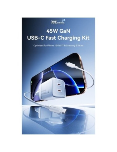 Cargador de Pared GaN Vention TZ-FCFB0-EU/ 2xUSB Tipo-C + Cable USB Tipo-C/ 45W
