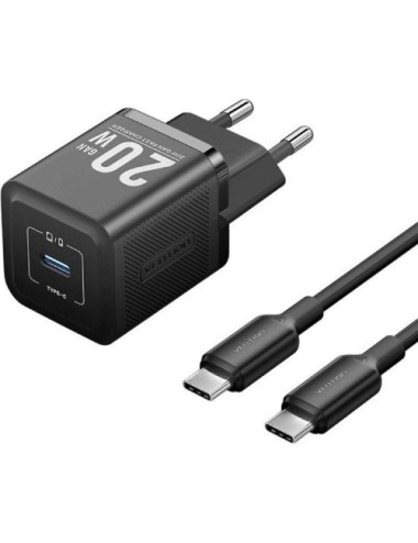 Cargador de Pared GaN Vention TZ-FEPB0-EU-01/ 1xUSB Tipo-C + Cable USB Tipo-C/ 20W