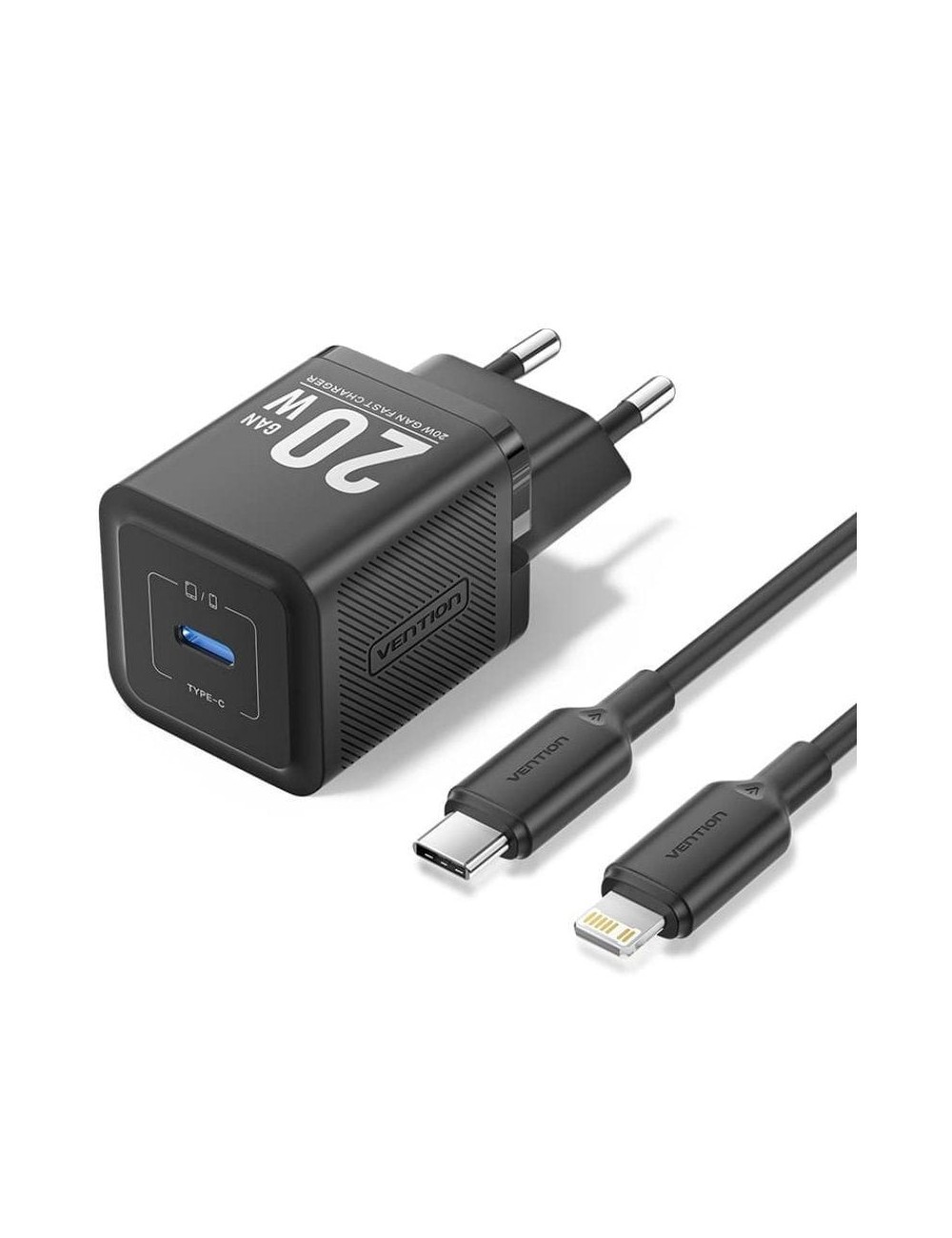 Cargador de Pared GaN Vention TZ-FEPB0-EU-02/ 1xUSB Tipo-C + Cable Lightning/ 20W