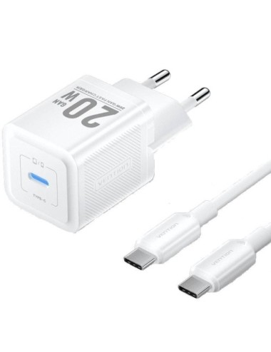 Cargador de Pared GaN Vention TZ-FEPW0-EU-01/ 1xUSB Tipo-C + Cable USB Tipo-C/ 20W