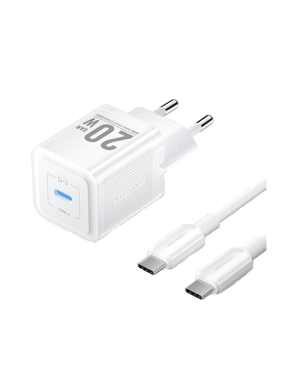 Cargador de Pared GaN Vention TZ-FEPW0-EU-01/ 1xUSB Tipo-C + Cable USB Tipo-C/ 20W