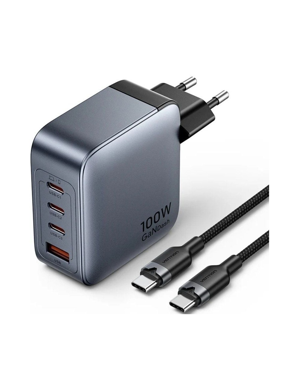 Cargador de Pared GaN Vention TZ-FETH0-EU/ 3xUSB Tipo-C/ 1xUSB/ 100W