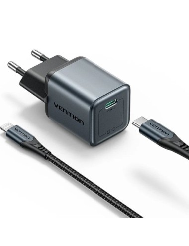 Cargador de Pared GaN Vention TZ-FEVH0-EU/ 1xUSB Tipo-C + Cable Lightning/ 20W