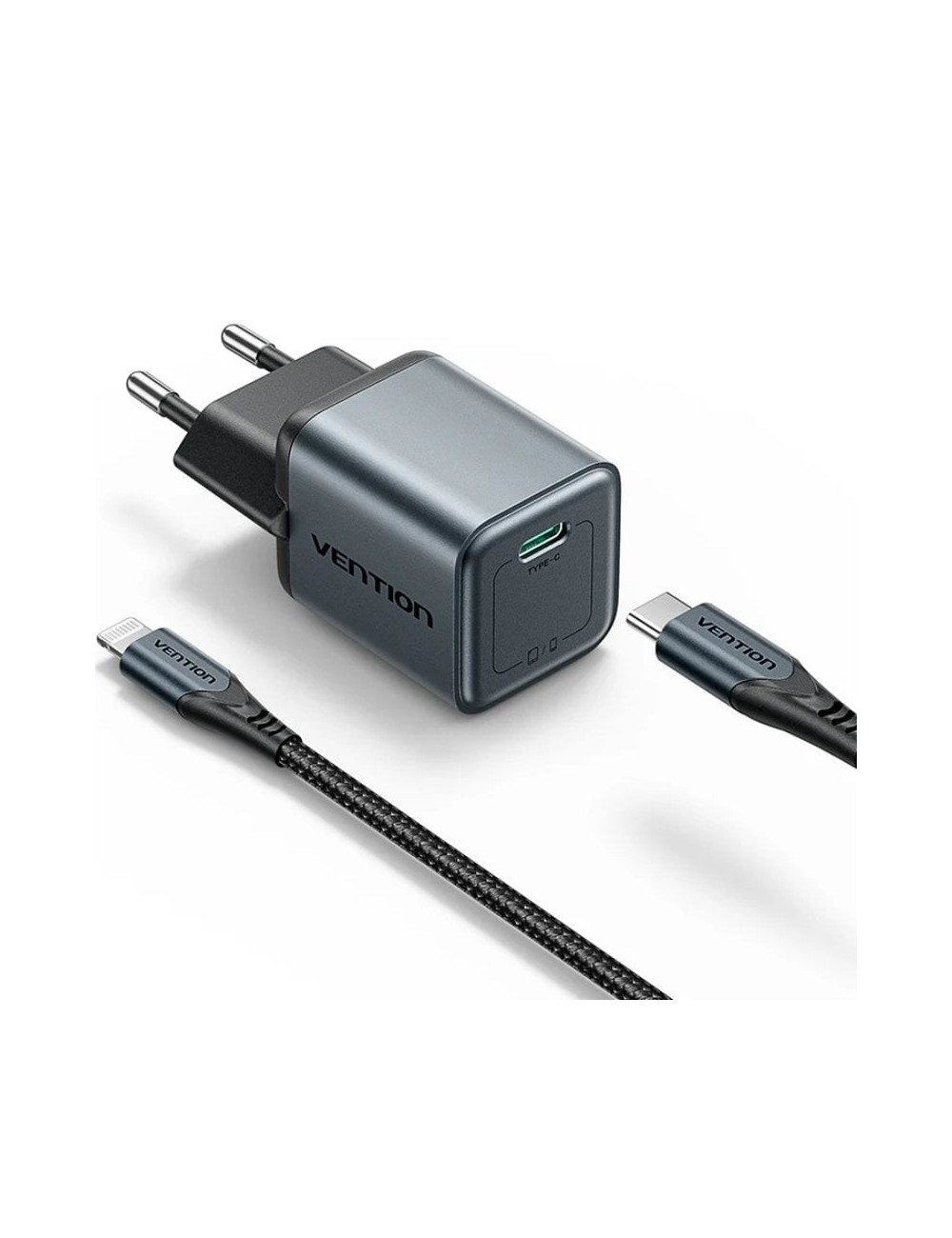Cargador de Pared GaN Vention TZ-FEVH0-EU/ 1xUSB Tipo-C + Cable Lightning/ 20W
