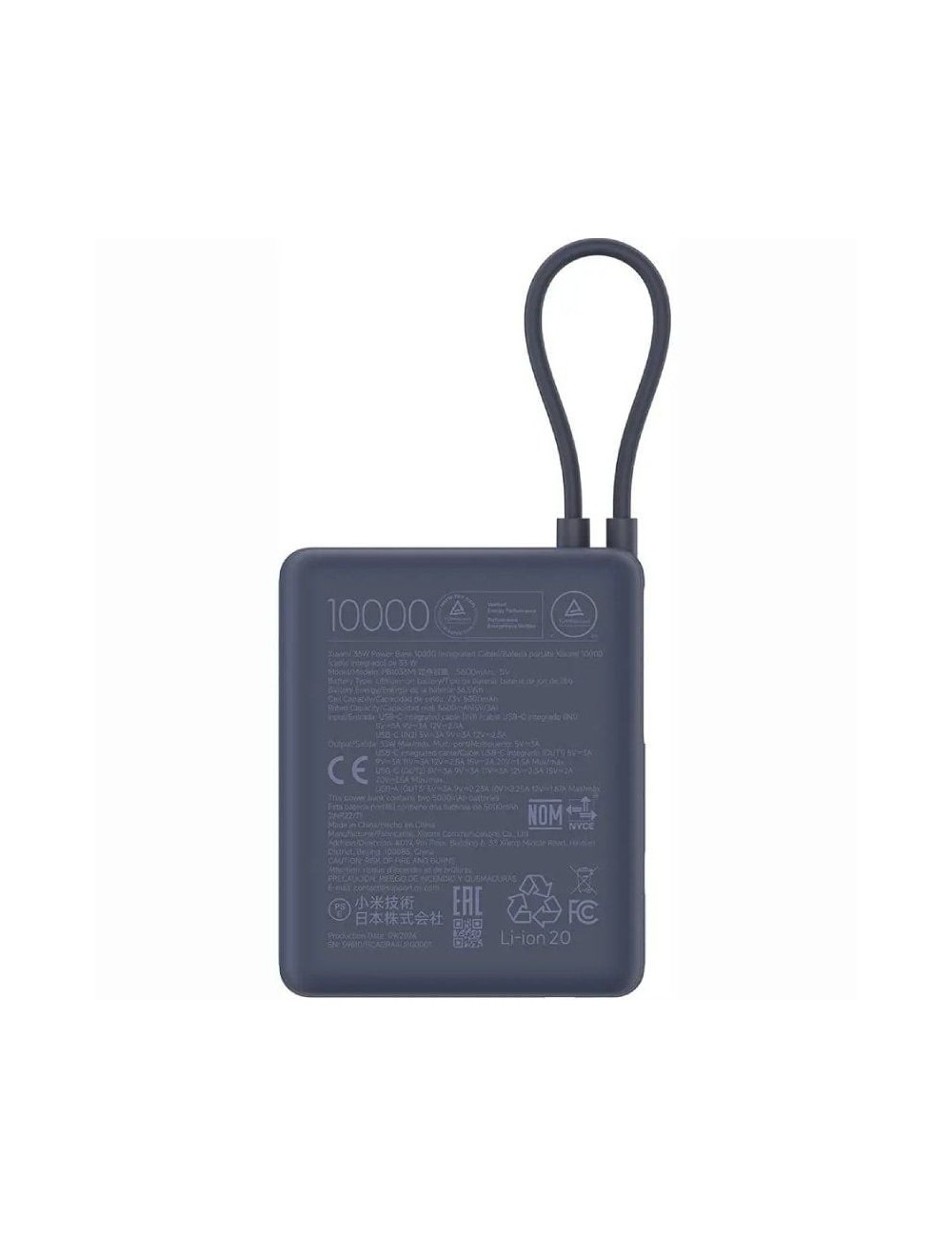 Powerbank 10000mAh Xiaomi 33W Power Bank Integrated Cable/ 33W/ Azul/ Incluye Cable USB Tipo-C