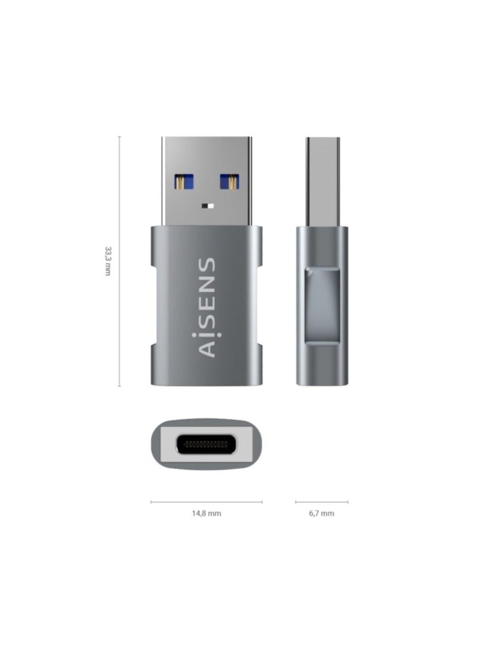 Adaptador USB 3.2 GEN2 Aisens A108-0655/ USB Tipo-C Hembra - USB Macho