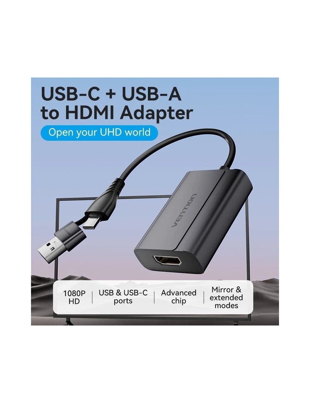Adaptador Vention ACYHB/ USB Tipo-C Macho/ USB Macho - HDMI Hembra