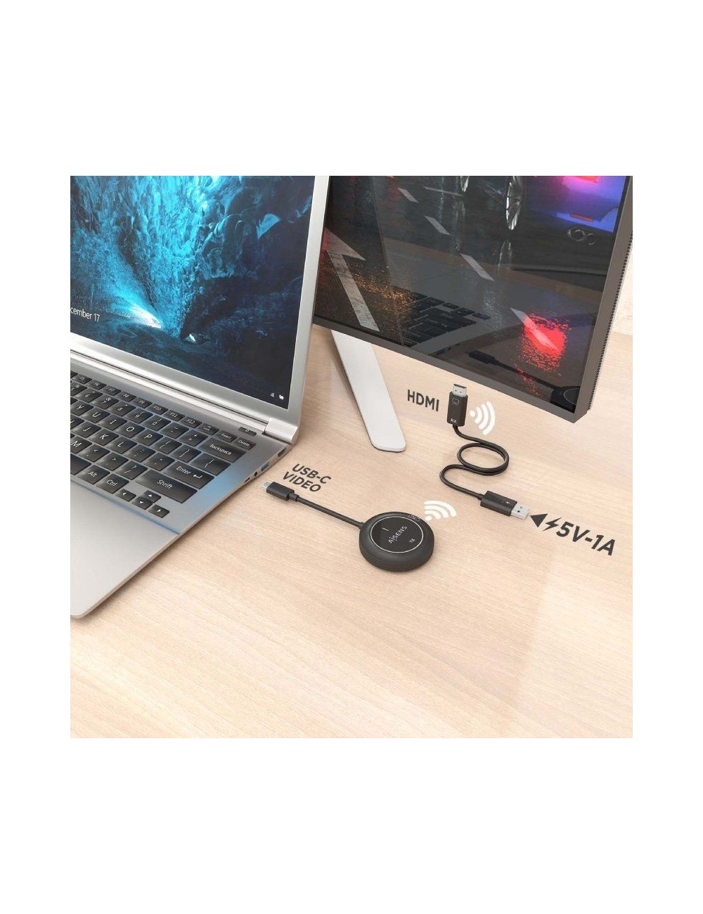 Adaptador/Transmisor de vídeo inalámbrico USB Tipo-C - HDMI Aisens ASWL-H2KC30M003-BK