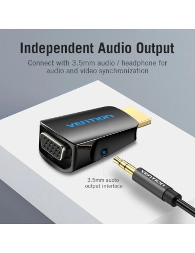 Adaptador Conversor Vention AIDB0/ HDMI Macho a VGA Hembra/ Audio Jack 3.5mm