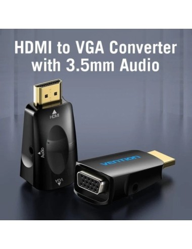 Adaptador Conversor Vention AIDB0/ HDMI Macho a VGA Hembra/ Audio Jack 3.5mm