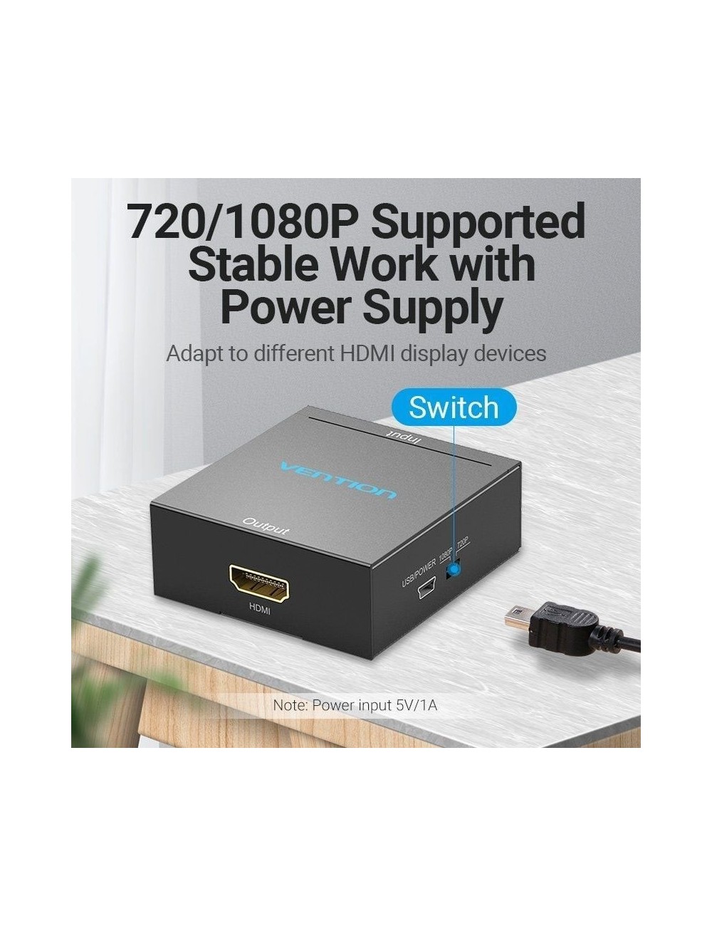 Convertidor RCA a HDMI Vention AEFB0/ RCA Hembra - HDMI Hembra - MiniUSB Hembra