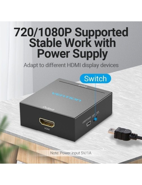 Convertidor RCA a HDMI Vention AEFB0/ RCA Hembra - HDMI Hembra - MiniUSB Hembra