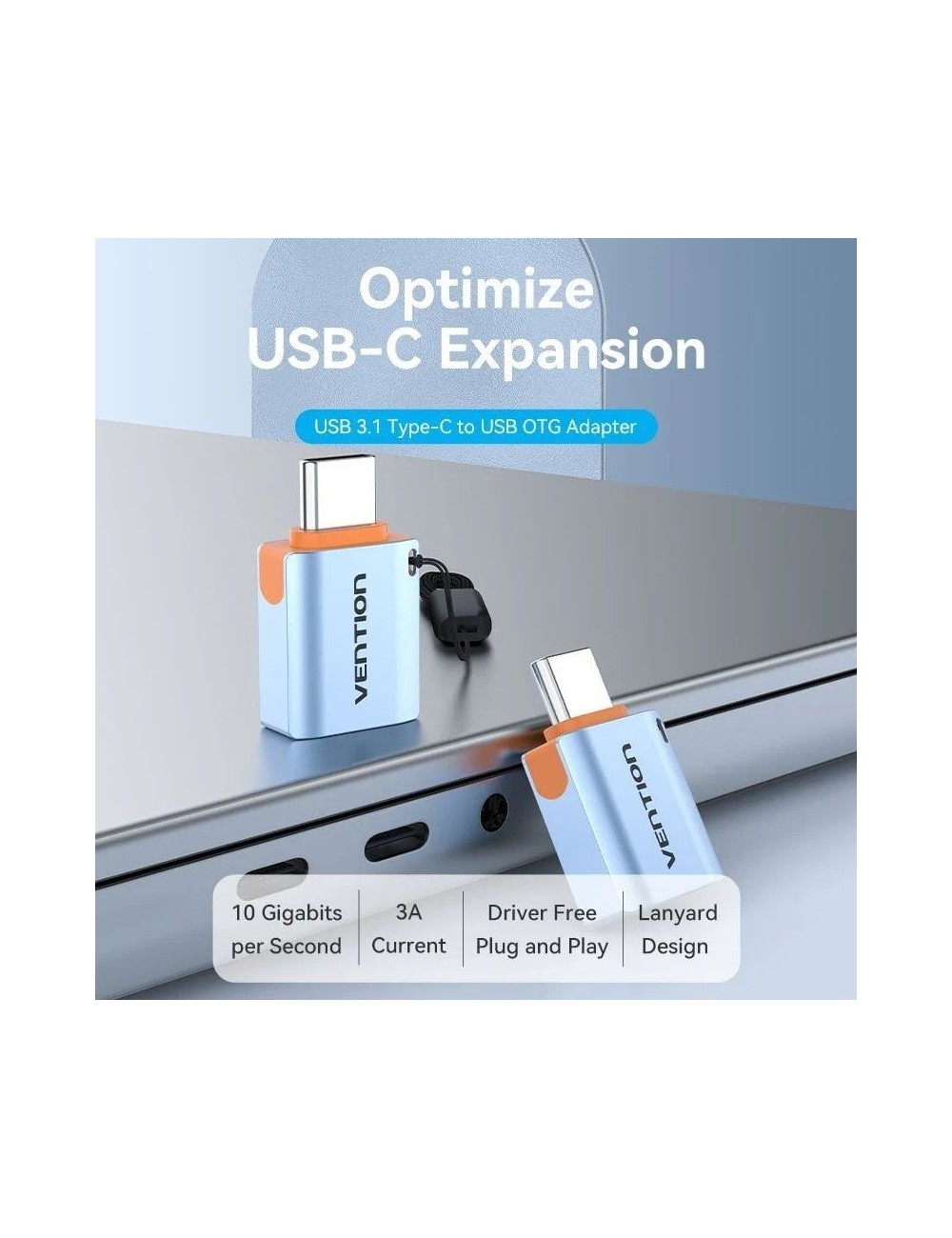 Adaptador OTG USB 3.1 Vention CUBH0/ USB Tipo-C Macho - USB Hembra/ Azul