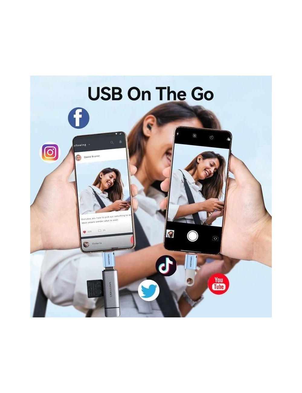 Adaptador OTG USB 3.1 Vention CUBH0/ USB Tipo-C Macho - USB Hembra/ Azul