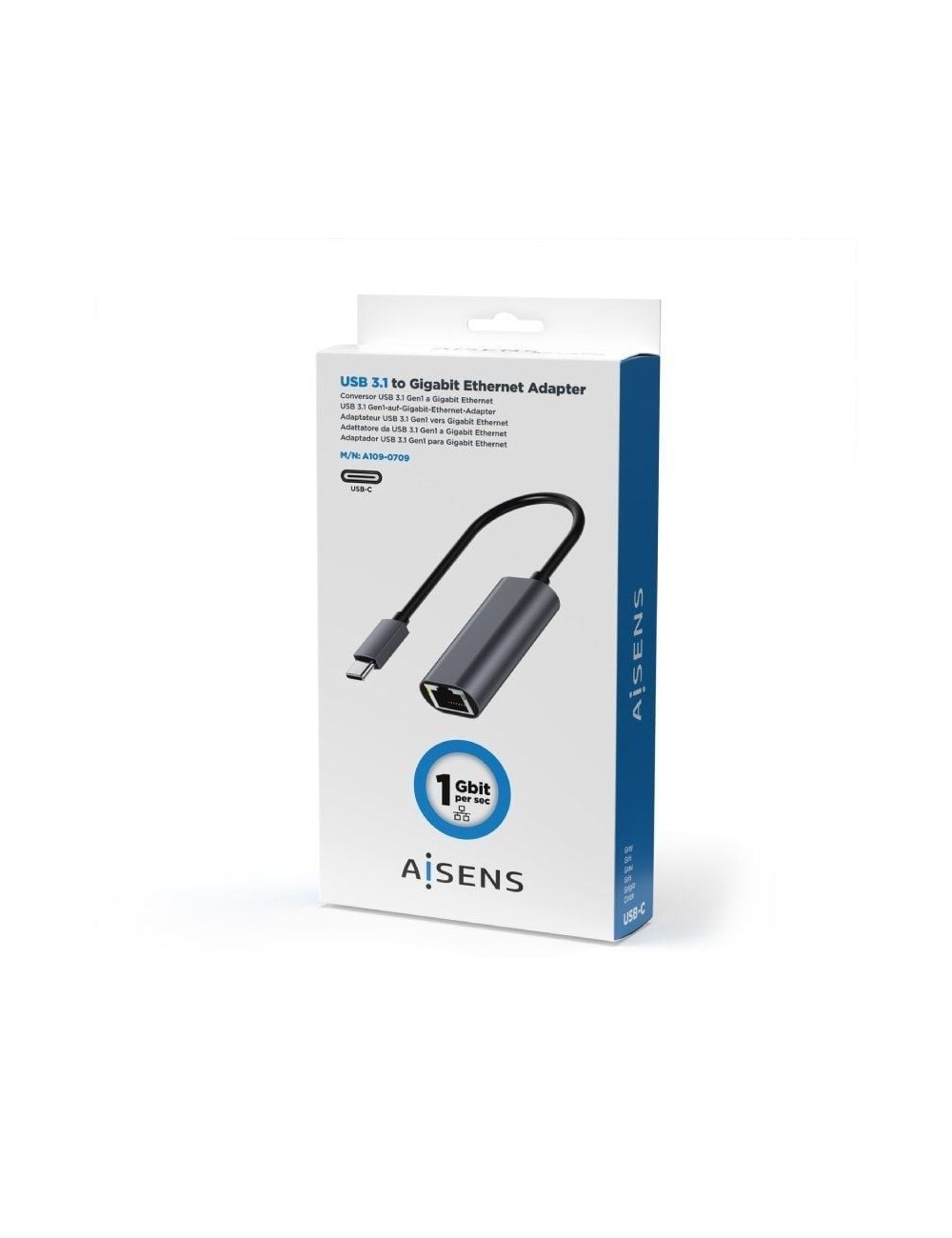 Adaptador USB Tipo-C - RJ45 Aisens A109-0709/ 1000Mbps