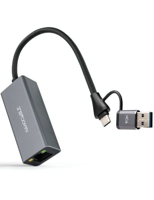 Adaptador USB Macho + USB Tipo-C Macho - RJ45 Nanocable 10.03.0411/ 1000Mbps