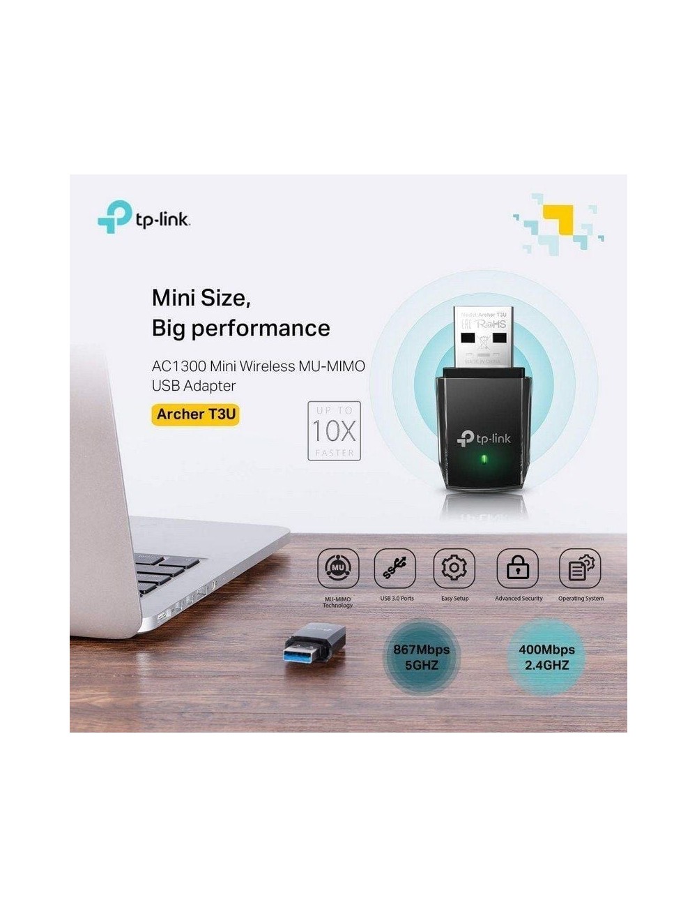 Mini Adaptador USB - WiFi TP-Link Archer T3U AC1300/ 1300Mbps