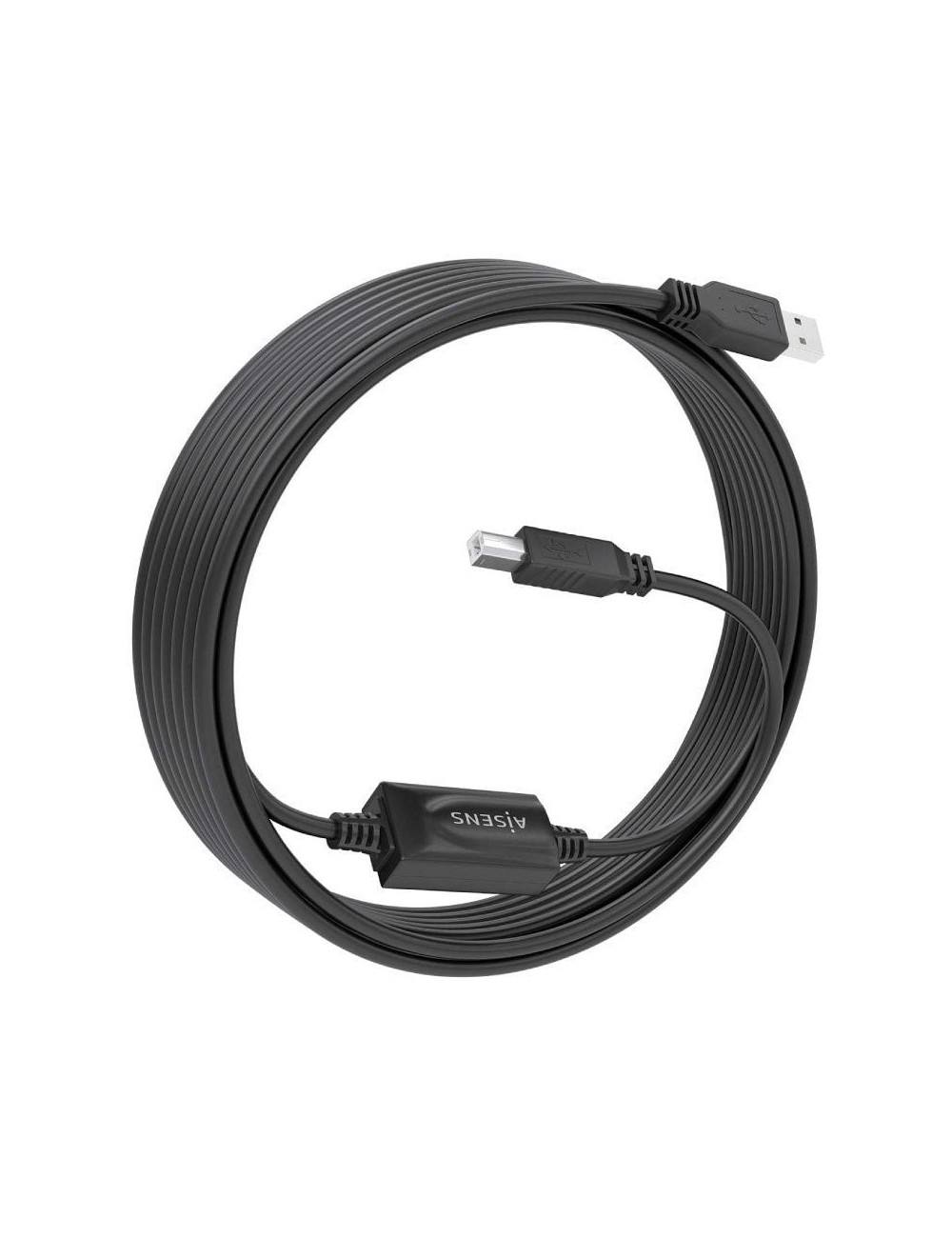 Cable Alargador USB 2.0 con Amplificador Aisens A101-0881/ USB Macho - USB Tipo-B Macho/ 10m/ Negro