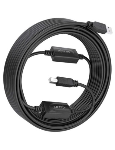 Cable Alargador USB 2.0 Aisens A101-0906/ USB Macho - USB Tipo-B/ 15m/ Negro
