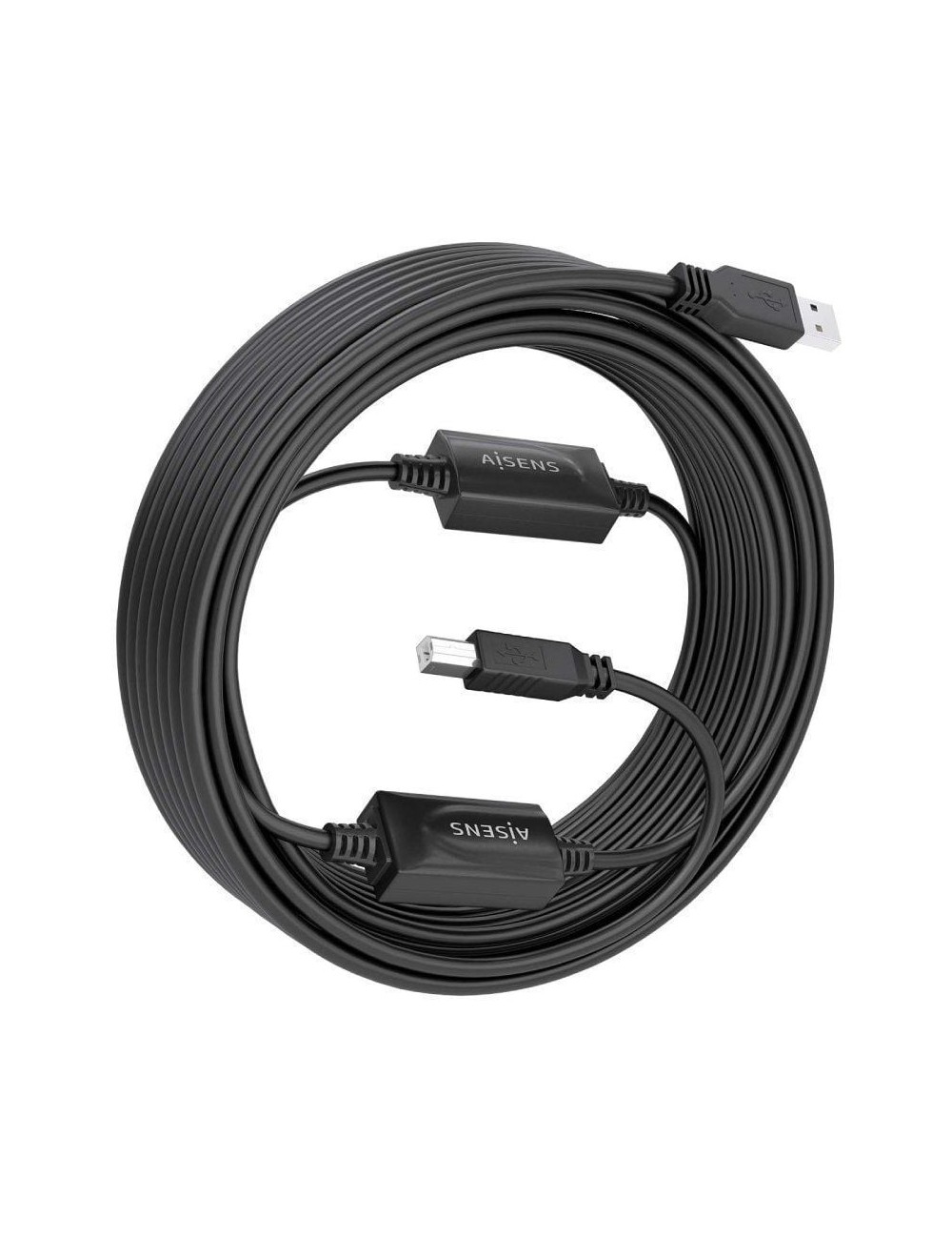 Cable Alargador USB 2.0 Aisens A101-0906/ USB Macho - USB Tipo-B/ 15m/ Negro