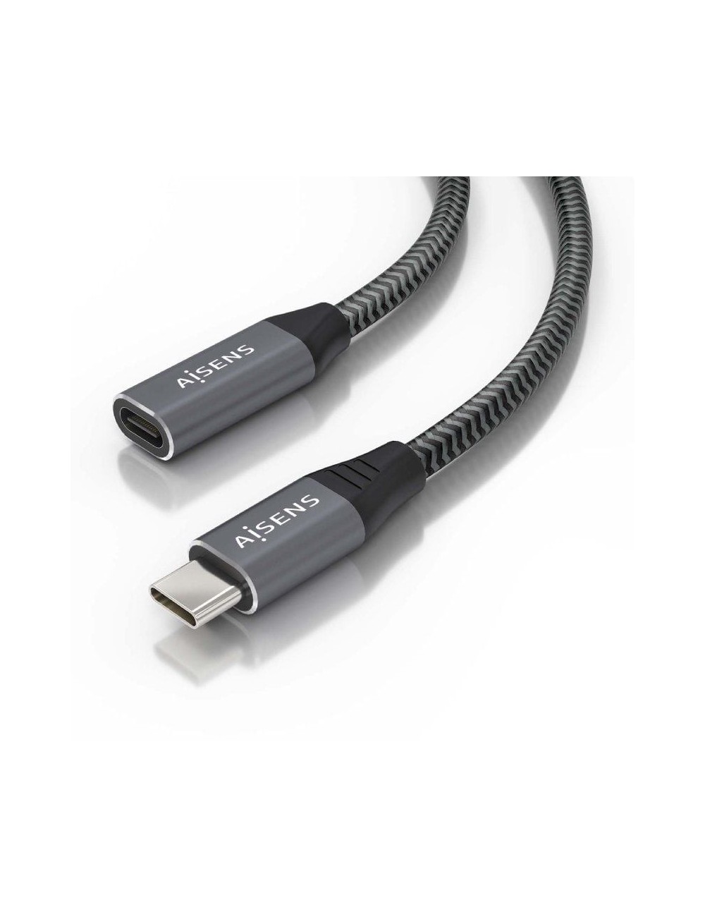 Cable Alargador USB 3.2 Aisens A107-0761/ USB Tipo-C Macho - USB Tipo-C Hembra/ Hasta 100W/ 20Gbps/ 1.5m/ Gris