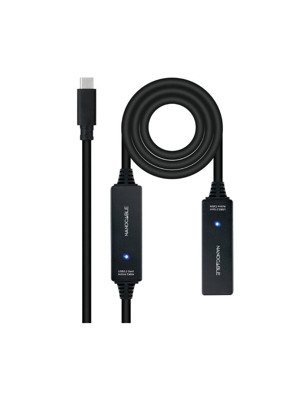 Cable Alargador USB Tipo-C 3.2 con Amplificador Nanocable 10.01.1312/ USB Tipo-C Macho - USB Tipo-C Hembra/ 10m/ Negro
