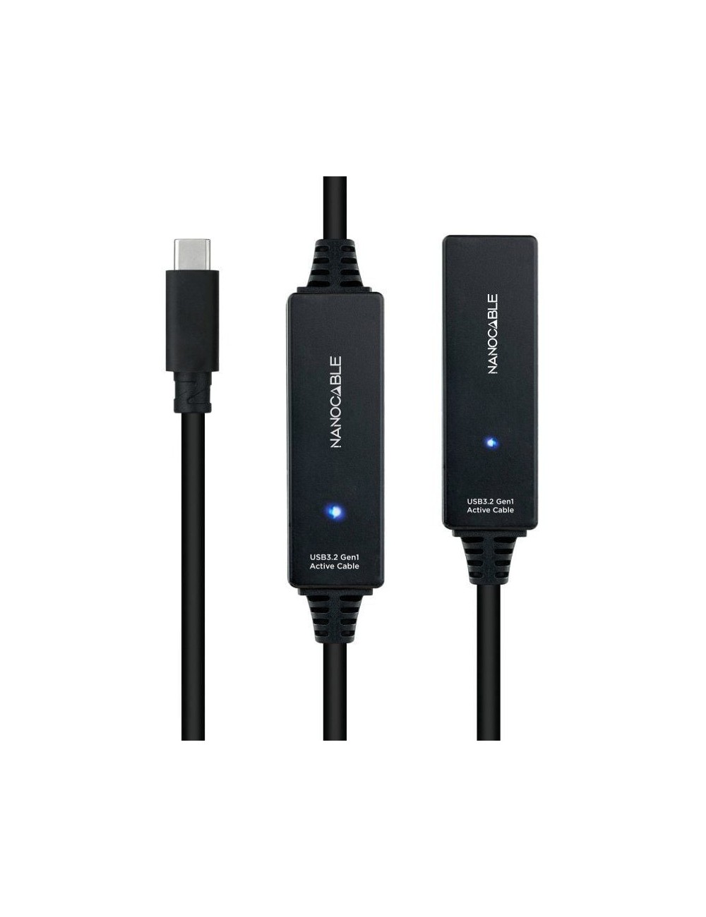 Cable Alargador USB Tipo-C 3.2 con Amplificador Nanocable 10.01.1312/ USB Tipo-C Macho - USB Tipo-C Hembra/ 10m/ Negro