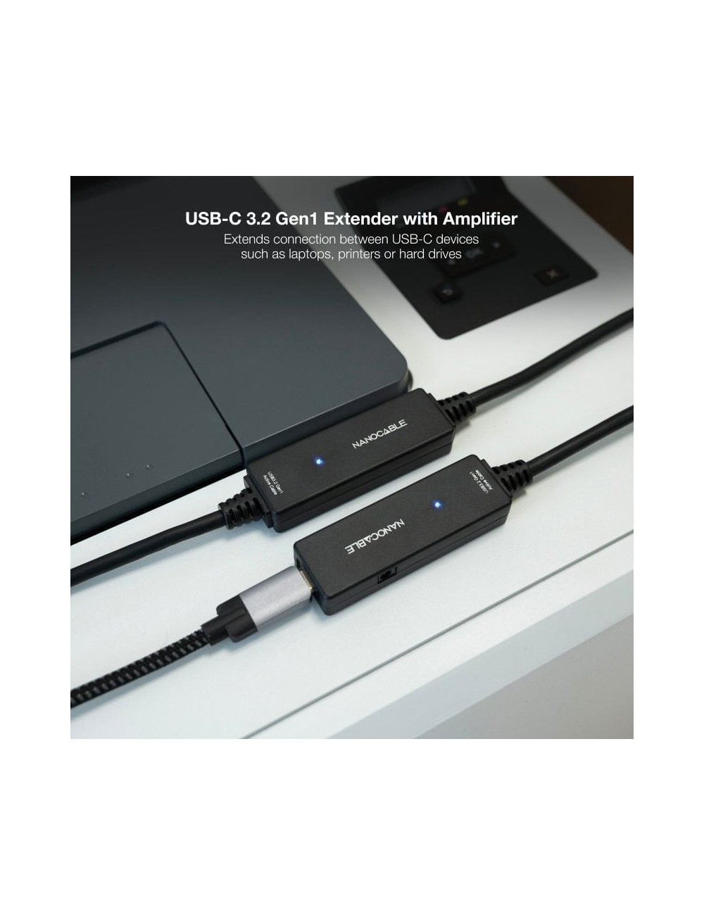 Cable Alargador USB Tipo-C 3.2 con Amplificador Nanocable 10.01.1312/ USB Tipo-C Macho - USB Tipo-C Hembra/ 10m/ Negro