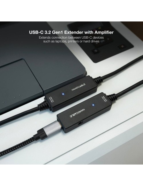 Cable Alargador USB Tipo-C 3.2 con Amplificador Nanocable 10.01.1312/ USB Tipo-C Macho - USB Tipo-C Hembra/ 10m/ Negro