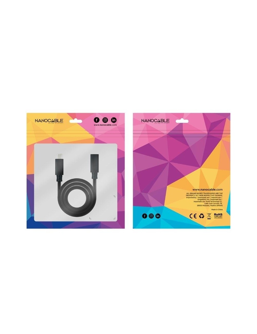 Cable Alargador USB Tipo-C 3.2 Nanocable 10.01.4500/ USB Tipo-C Macho - USB Tipo-C Hembra/ 50cm/ Negro