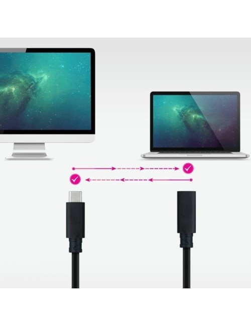 Cable Alargador USB Tipo-C 3.2 Nanocable 10.01.4500/ USB Tipo-C Macho - USB Tipo-C Hembra/ 50cm/ Negro