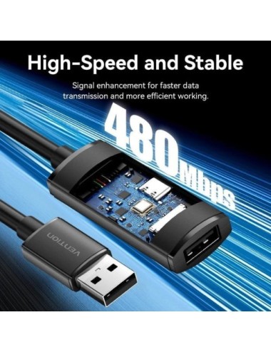 Cable Alargador USB 2.0 Vention CBKBJ/ USB Macho - USB Hembra/ 480Mbps/ 5m/ Negro