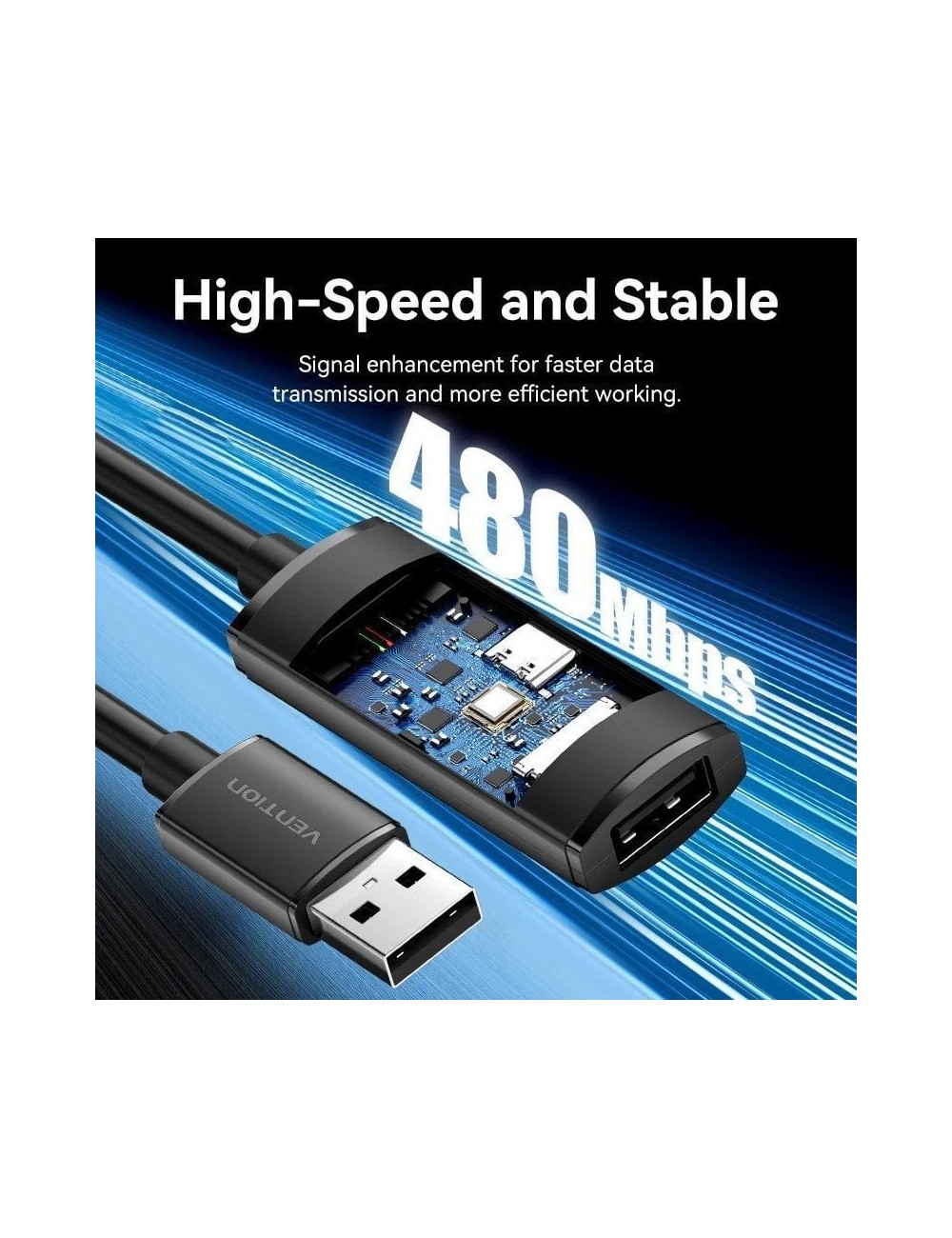 Cable Alargador USB 2.0 Vention CBKBL/ USB Macho - USB Hembra/ 480Mbps/ 10m/ Negro