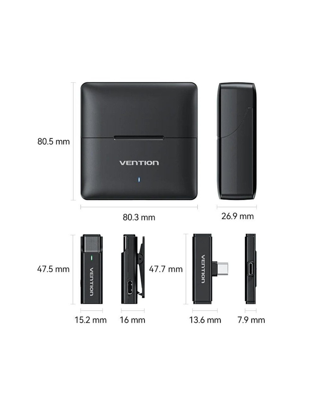 Micrófono Inalámbrico con Clip Vention NCAB0/ USB Tipo-C/ Incluye Receptor/ 2 unidades