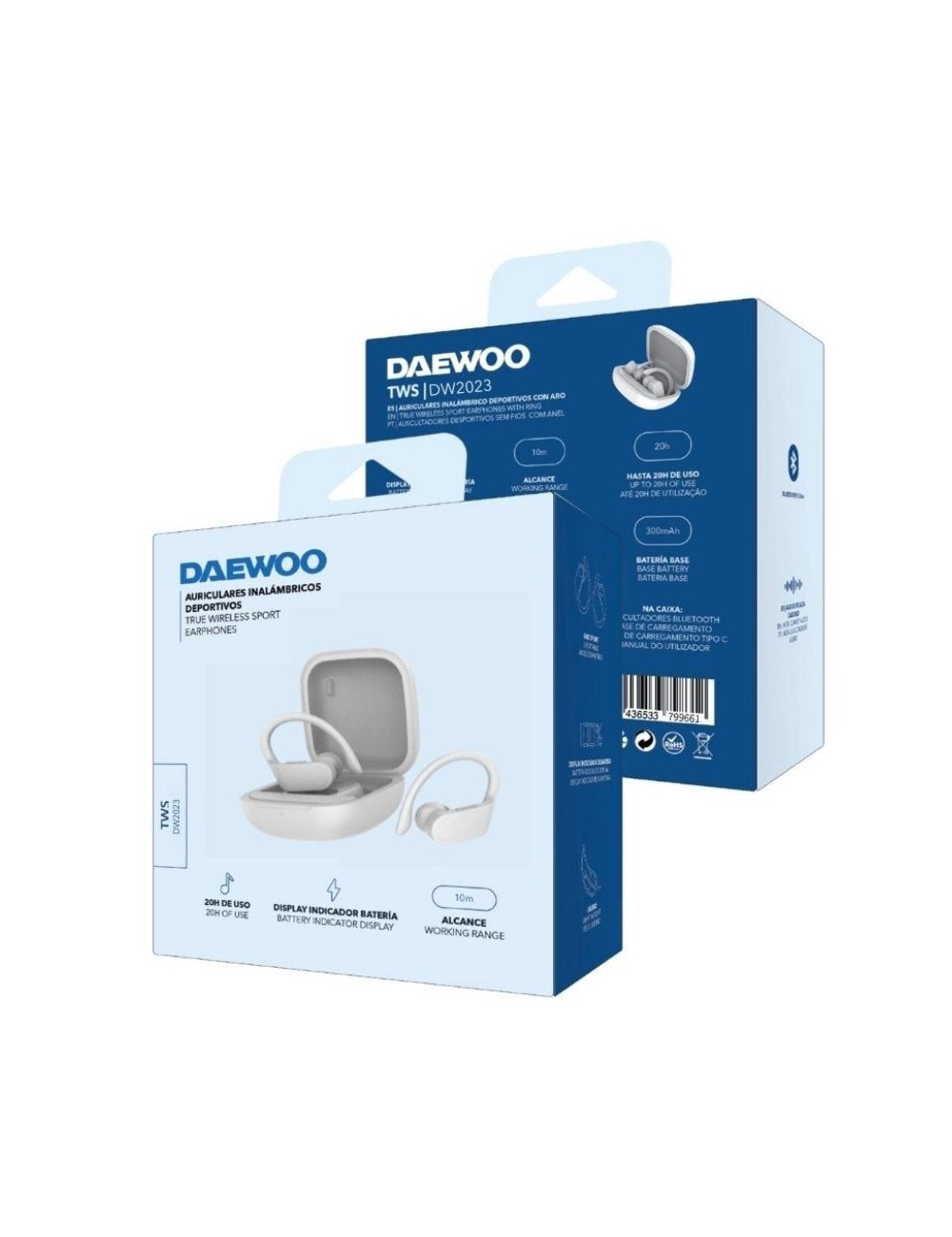 Auriculares Deportivos Bluetooth Daewoo DW2023 con estuche de carga/ Autonomía 5h/ Blancos
