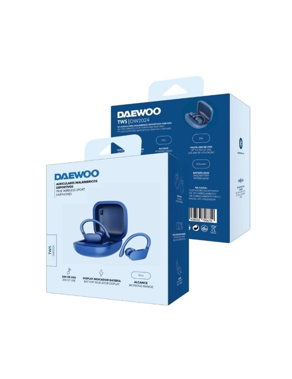 Auriculares Deportivos Bluetooth Daewoo DW2024 con estuche de carga/ Autonomía 5h/ Azules