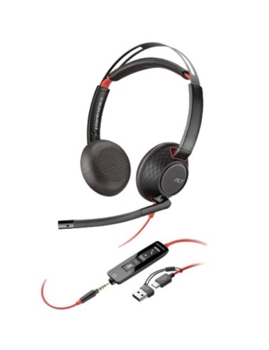Auriculares Poly Blackwire 5220 + Adaptador USB-C/A/ con Micrófono/ Jack 3.5mm/ Negro