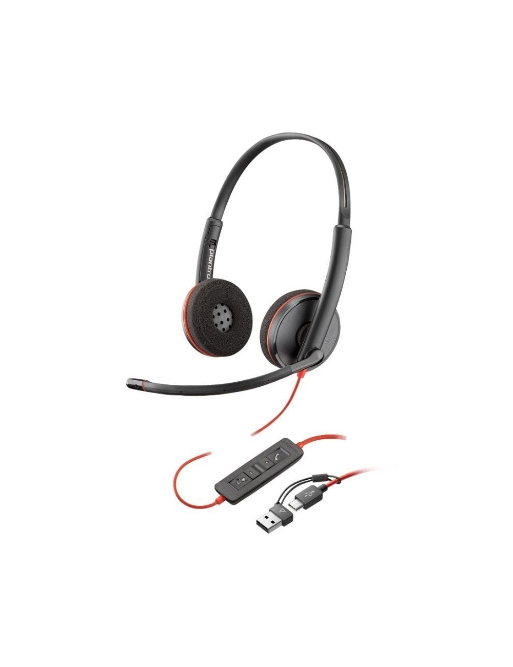 Auriculares Poly Blackwire 3220 + Adaptador USB-C/A/ con Micrófono/ USB Tipo-C/ Bulk/ Negros