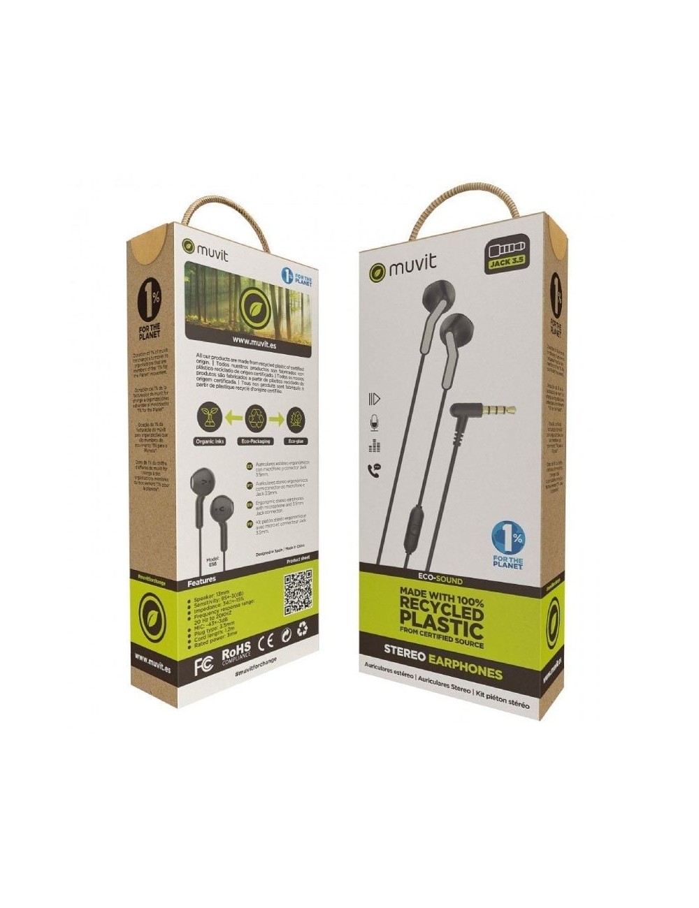Auriculares Intrauditivos Muvit For Change MCHPH0001/ con Micrófono/ Jack 3.5/ Negros