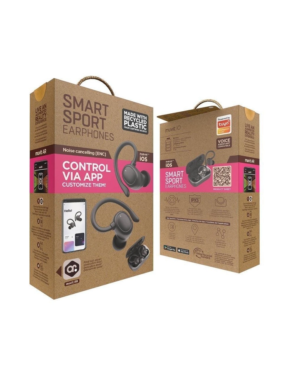 Auriculares Deportivos Bluetooth Muvit iO Smart True Wireless Sport ENC con estuche de carga/ Autonomía 6h/ Negros